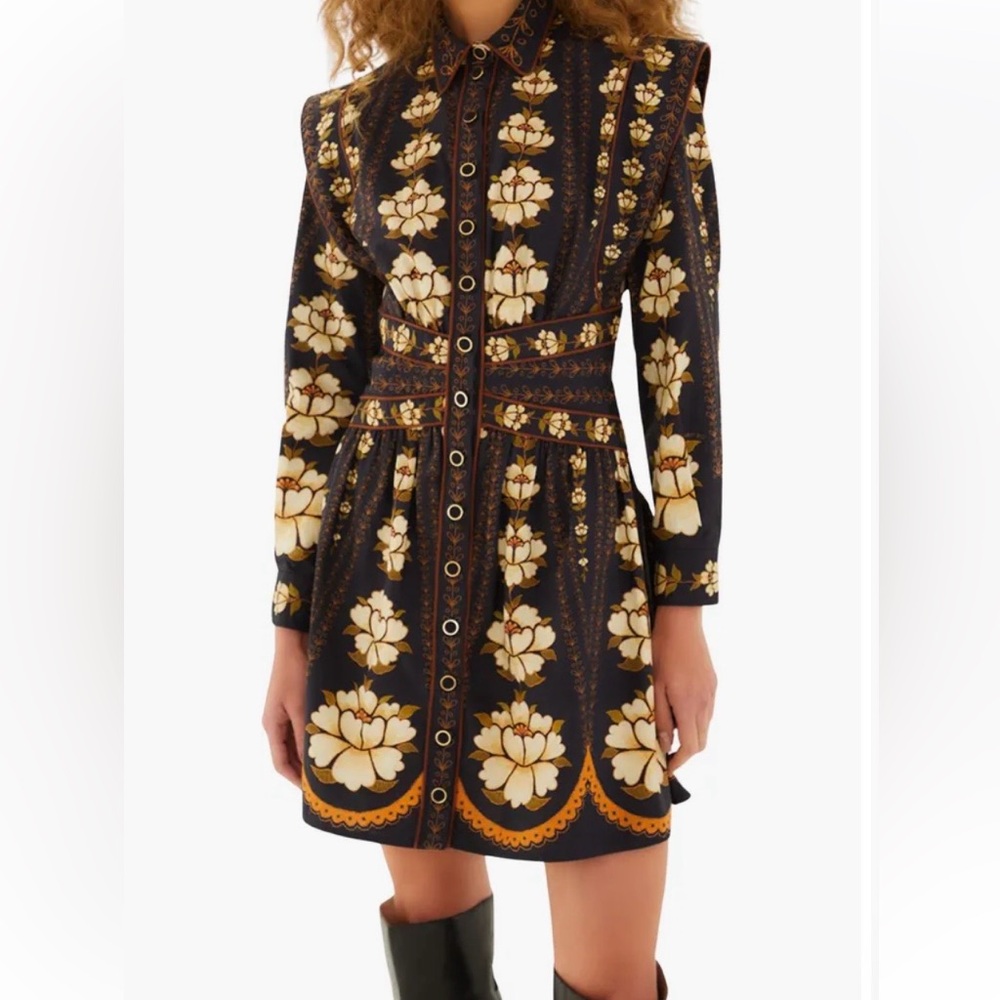 Farm Rio Bold Flowers Long Sleeve Cotton Mini Dress